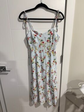 Light Blue Floral Tie-Strap Midi Dress